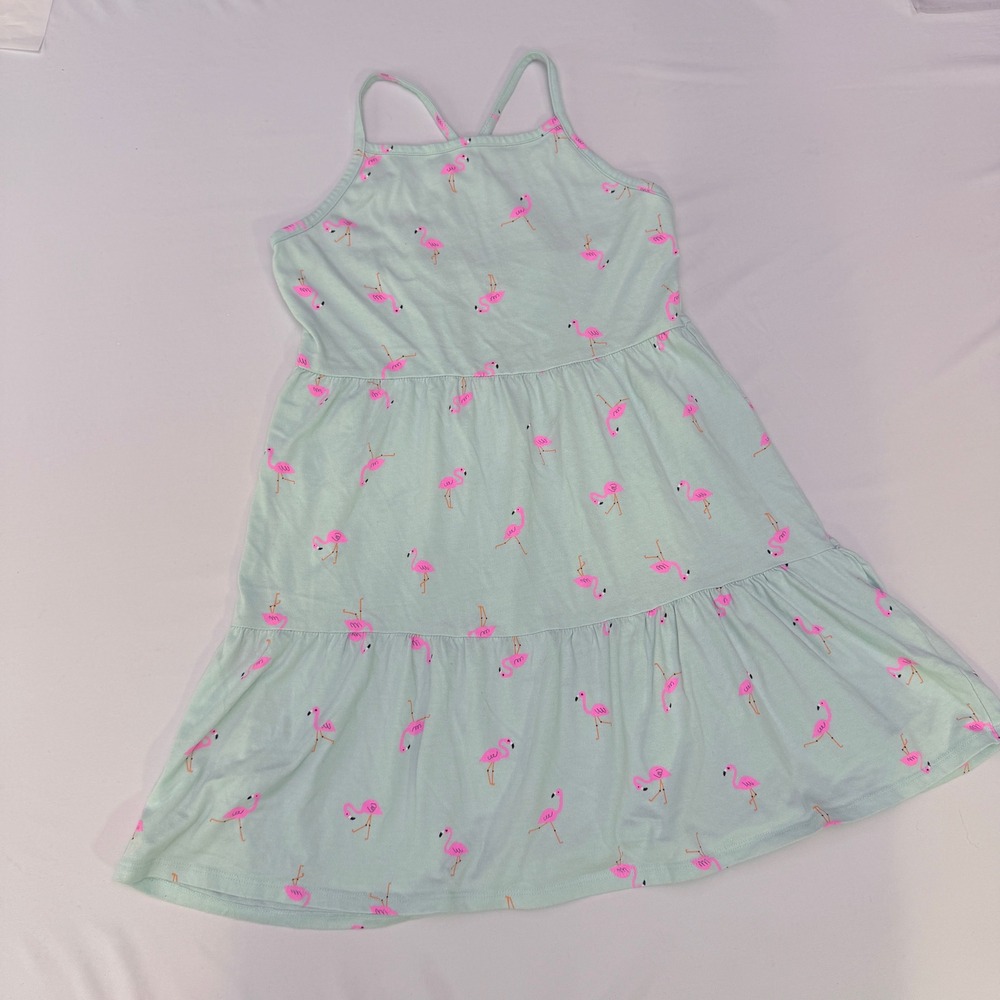 Girls Teal‎ Dress with Pink Flamingos